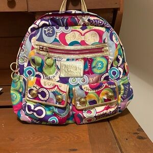 Coach Poppy Multicolor Backpack with Gold Accents